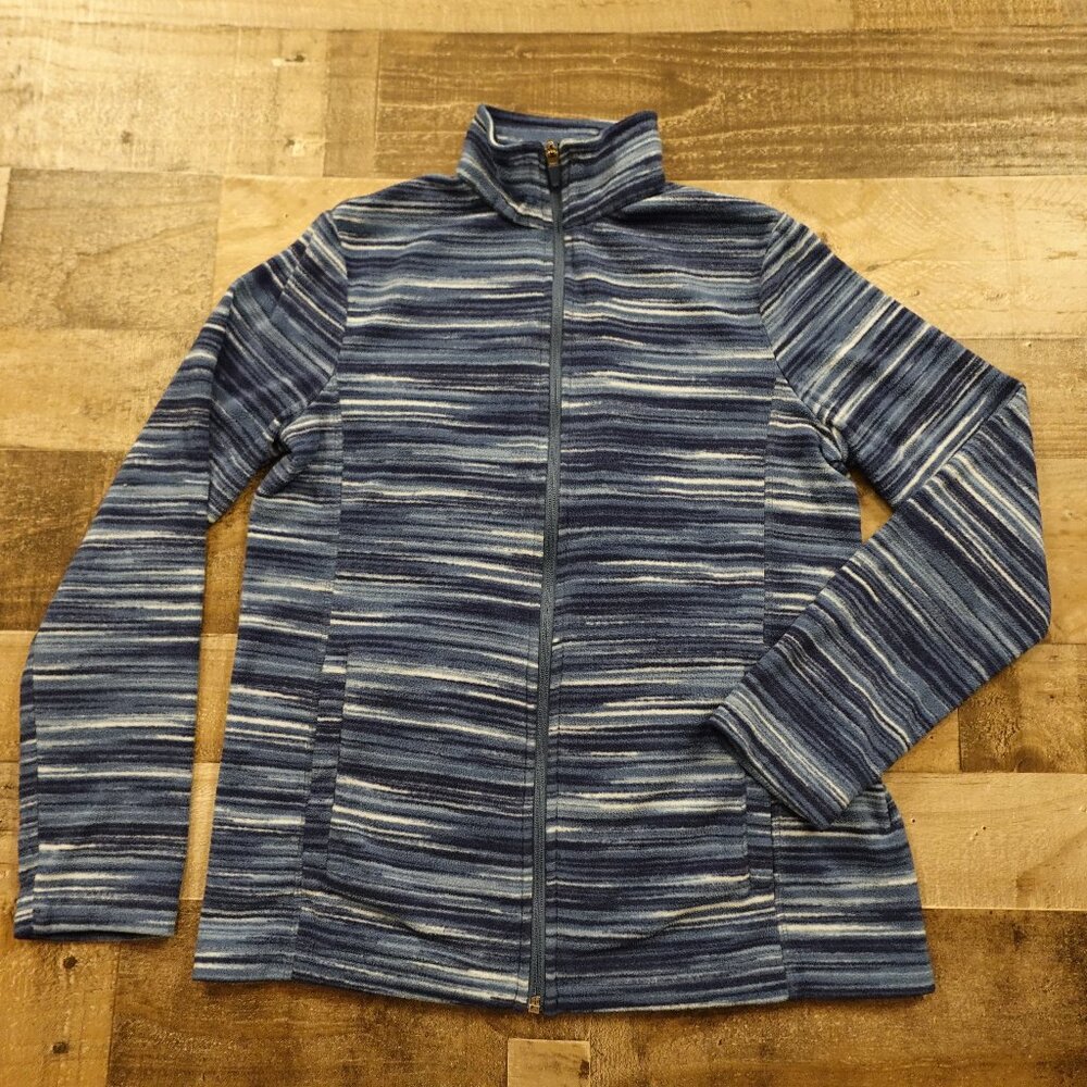Lands’ End AnyWeather Fleece Full Zip Jacket Women’s Small Blue Striped Outdoor
